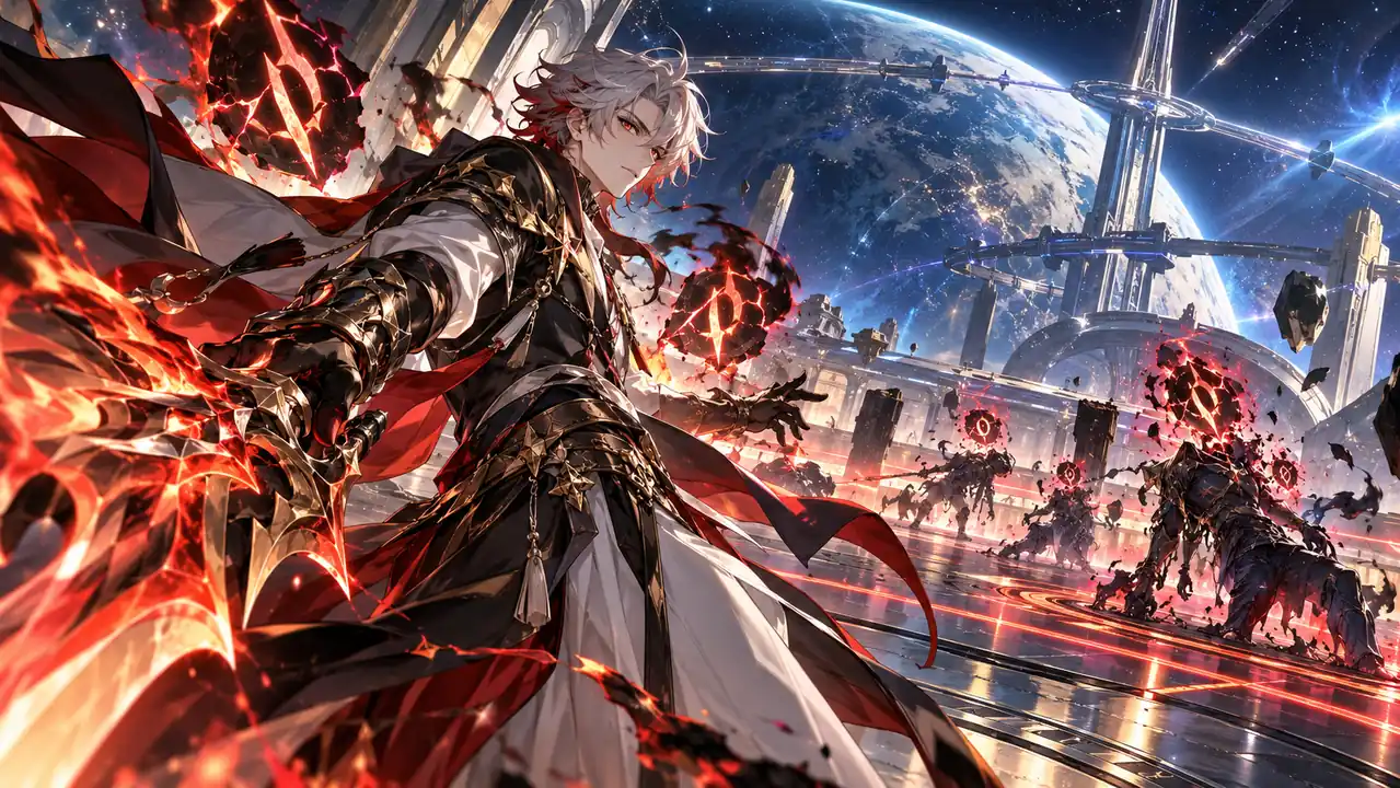HSR 4.6 Phase 2 Mortenax Blade using Fire Nihility debuffs against enemies on an interstellar battlefield