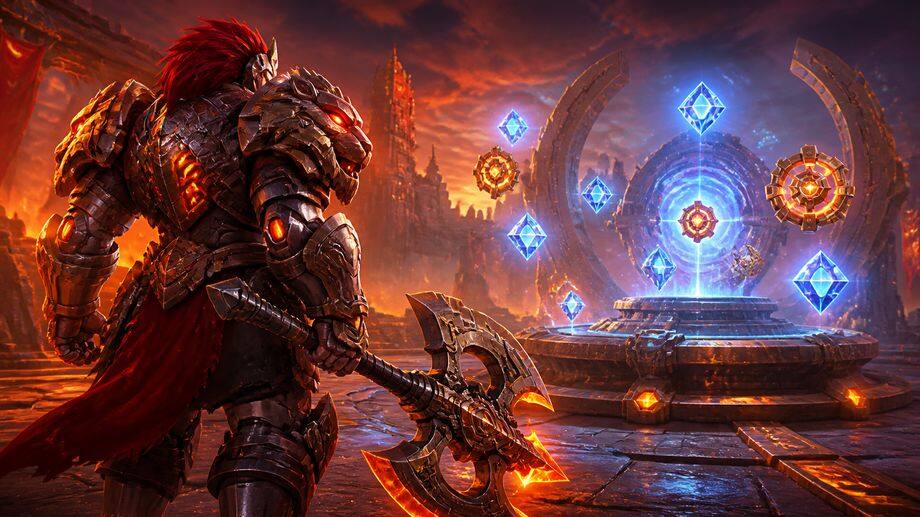 Chiến binh mecha lấy cảm hứng từ MLBB Balmond Vulcan Lionheart đứng trước cổng draw Exquisite Collection với Diamonds và token event