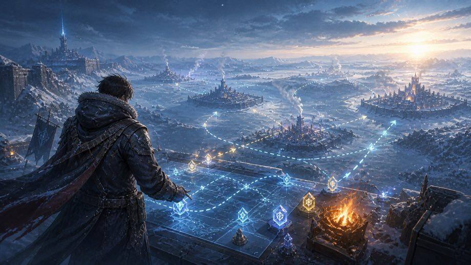 ภาพเส้นทาง State Transfer ของ Whiteout Survival พร้อมรัฐหิมะและเส้นทางย้าย