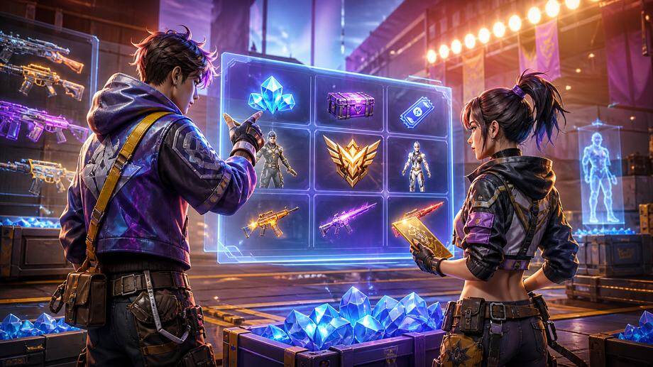 Free Fire ダイヤの使い道を検討する場面。プレイヤーがシーズン報酬、パス、イベントバンドルを比較している。