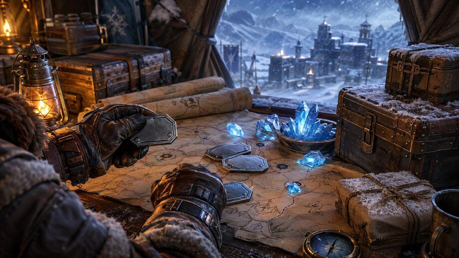 Meja perancangan Whiteout Survival dengan Transfer Pass, Frost Star dan bekalan transfer