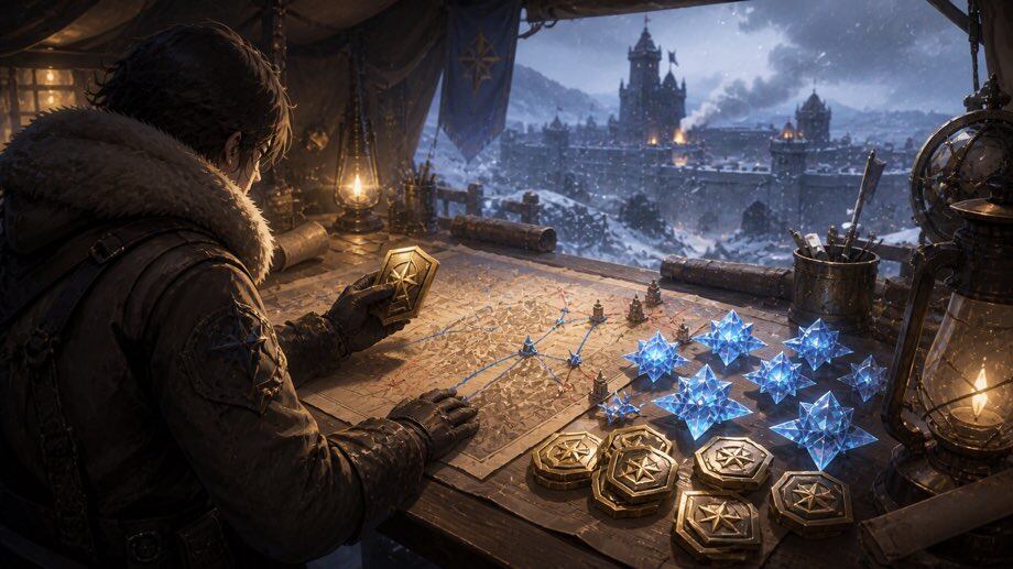 Imej perancangan Transfer Pass dan Frost Star Whiteout Survival dengan token dan kristal
