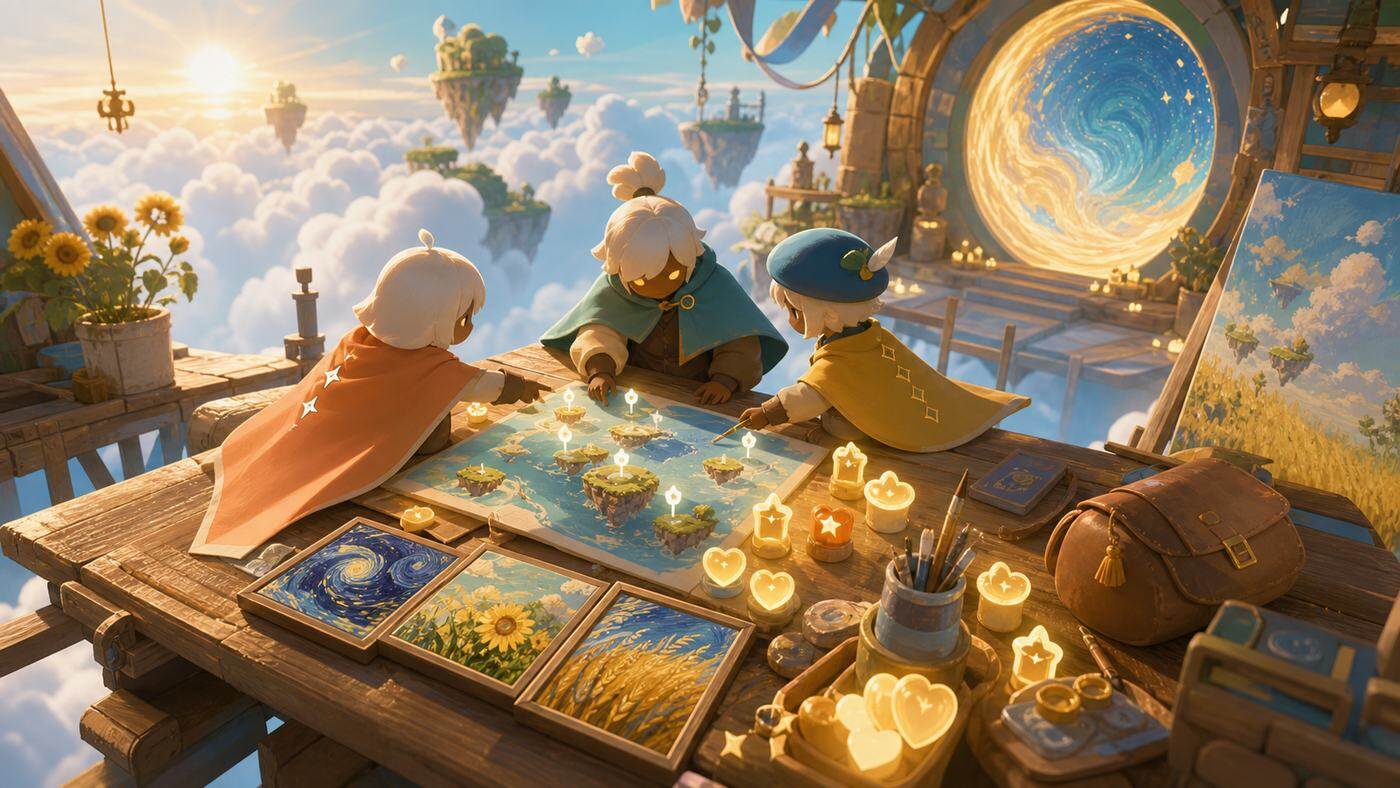 Sky Dear Van Gogh準備ガイド、キャンドル、ハート、地図、絵画風イベント計画